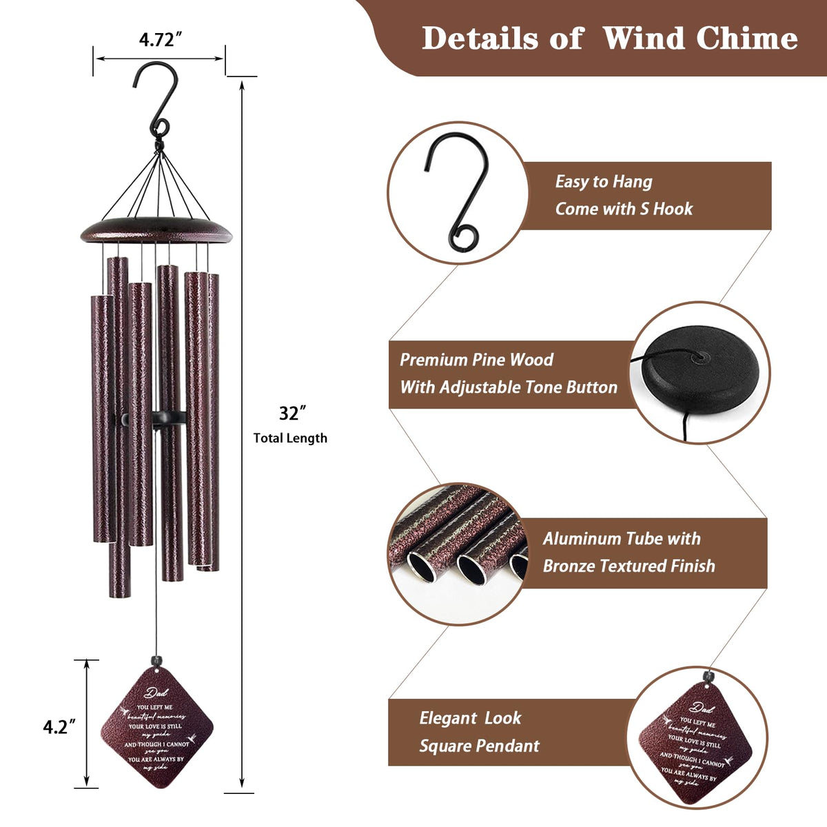 Doopeer bronze-finish wind chimes in the garden honor Dad.