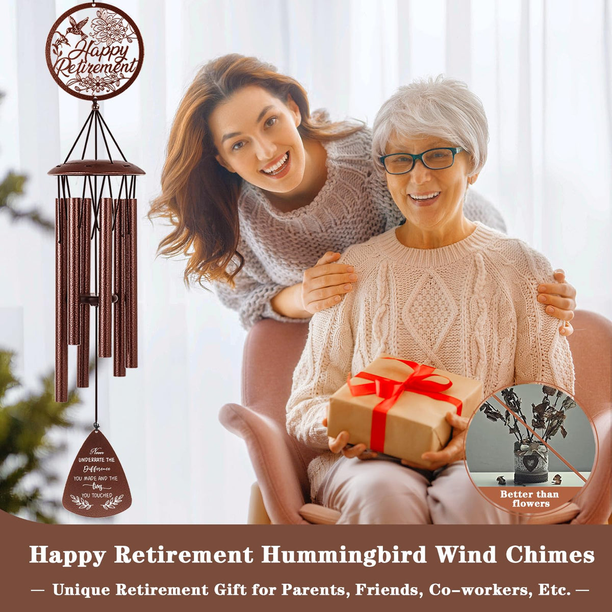 Doopeer hummingbird wind chime with six aluminum tubes for clear melodies in light breeze