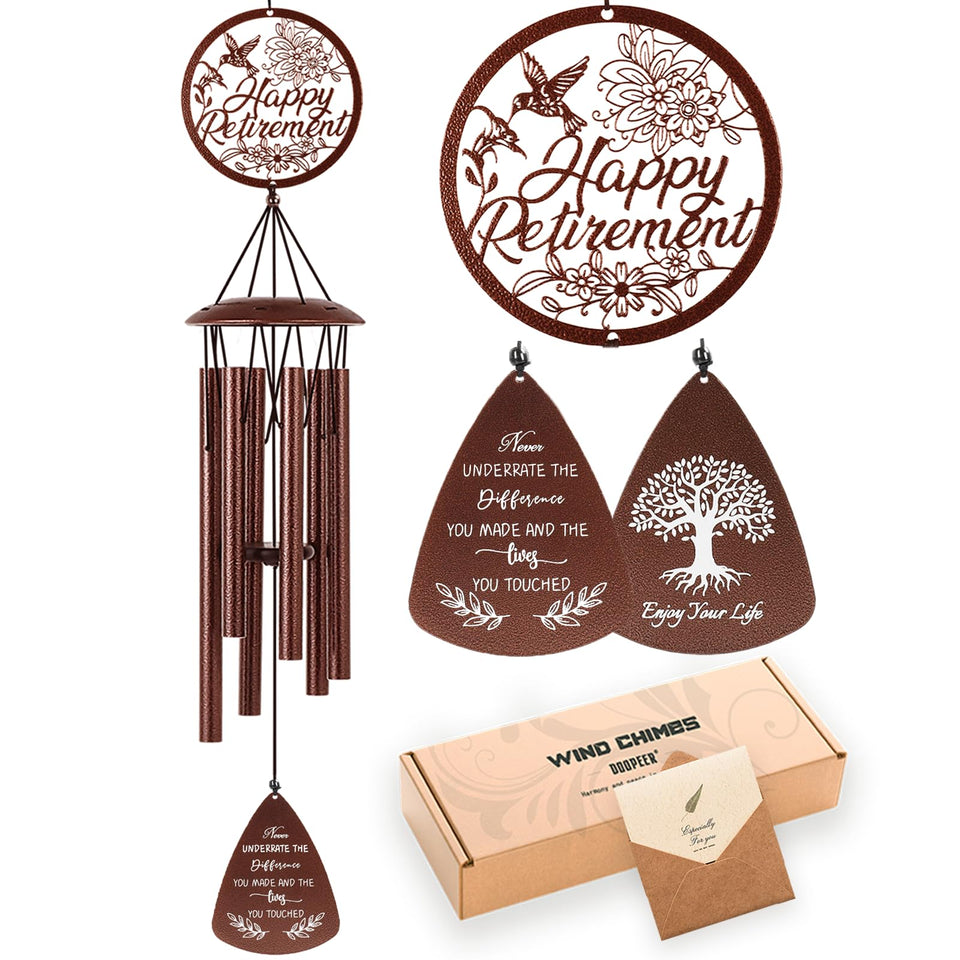 Doopeer 37-inch hummingbird wind chime with leaf motif for outdoor decor and celebration