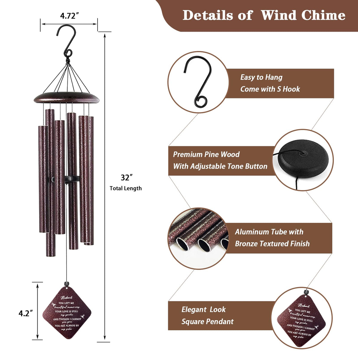 Doopeer weatherproof wind chime designed for porch, garden, or patio remembrance.