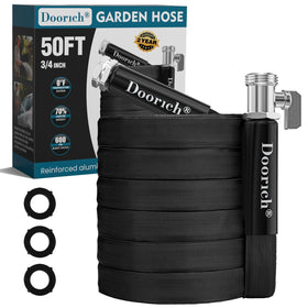 Doorich garden hose in use for precise watering with a kink-free spray.
