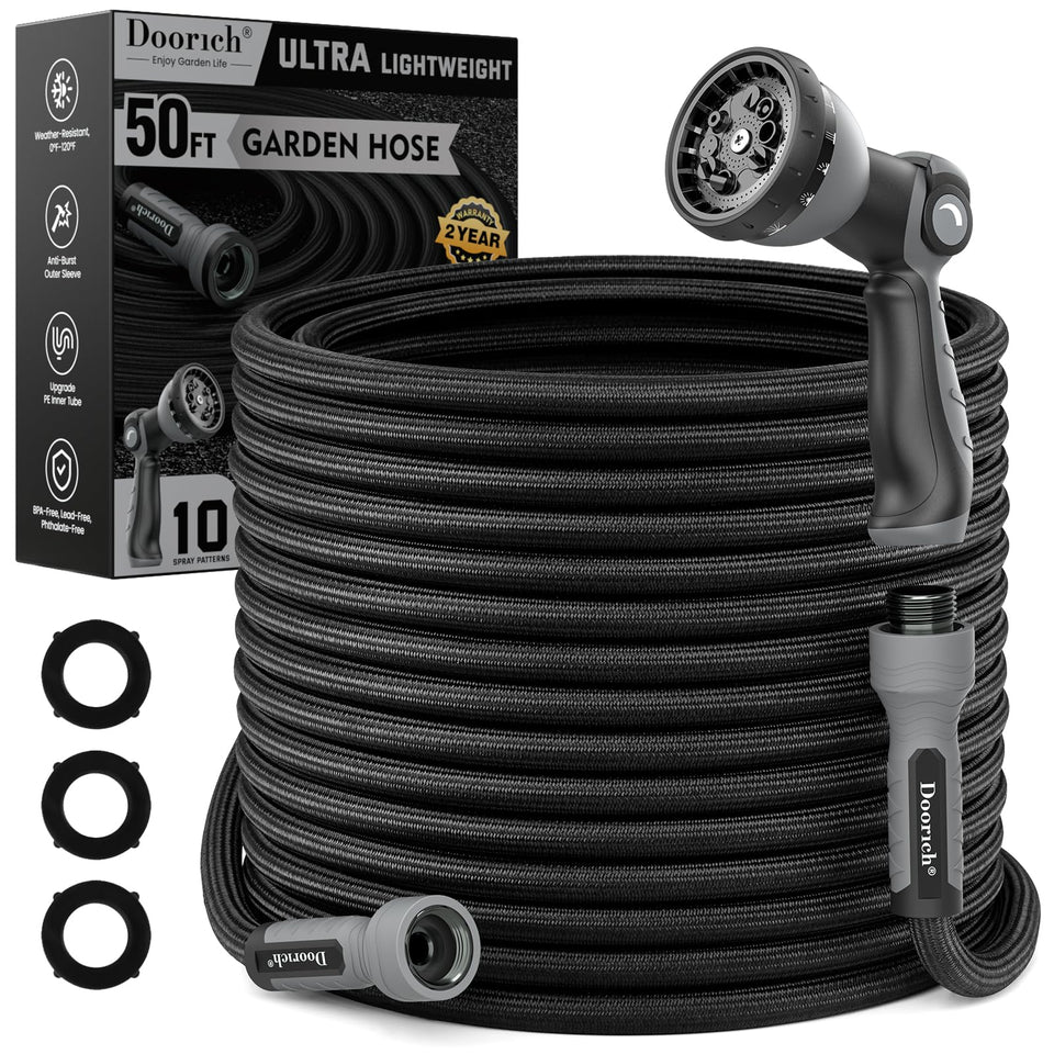 Doorich garden hose 50ft with swivel ends for kink-free watering