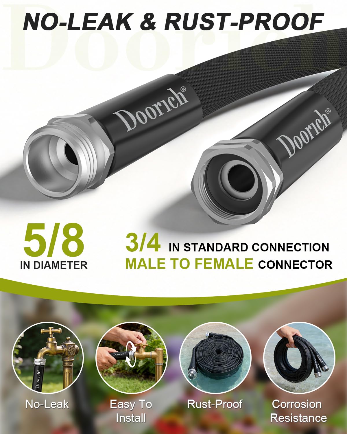 Doorich garden hose TPU core closeup highlights safer, durable construction.