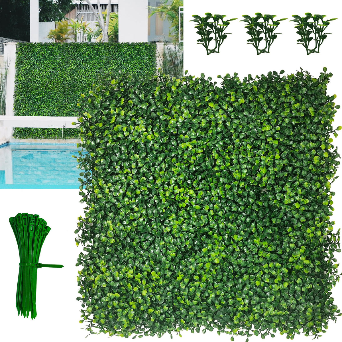 DOPGIB artificial grass wall panel close-up showing 2-inch leaves for lush effect