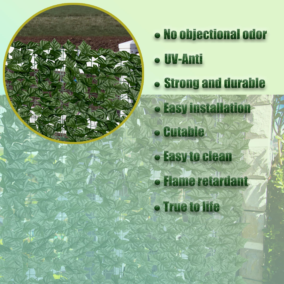 DOPGIB UV-resistant ivy fence stays vibrant in sun and weather.