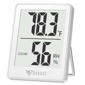DOQAUS digital hygrometer front view with clear LCD for quick readings.
