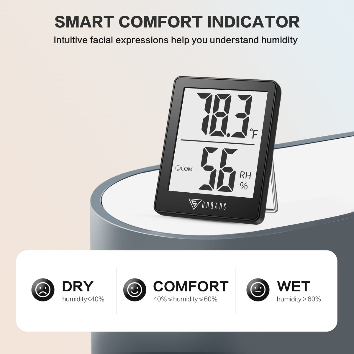DOQAUS hygrometer with stand magnet and wall mount options