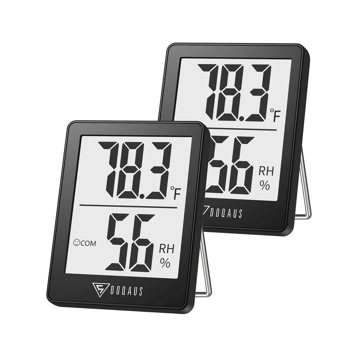 DOQAUS humidity meter front display for quick room humidity awareness.