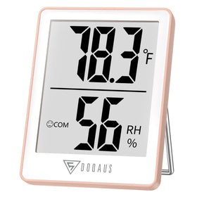 DOQAUS indoor thermometer pink full view highlights a compact design for home use.