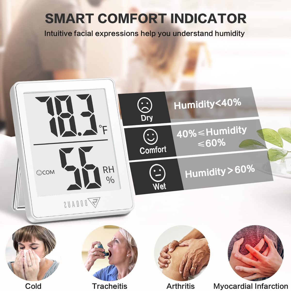 DOQAUS device displays accurate temperature and humidity readings for reliable monitoring.