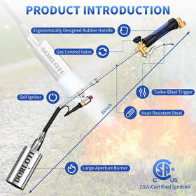 DORLOTI propane torch showing CSA-certified ignition for quick starts.
