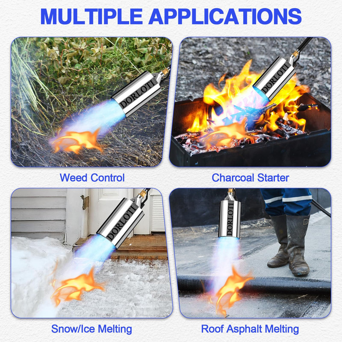 Dorloti propane torch weed burner reaches 3600°F for heavy-duty tasks.