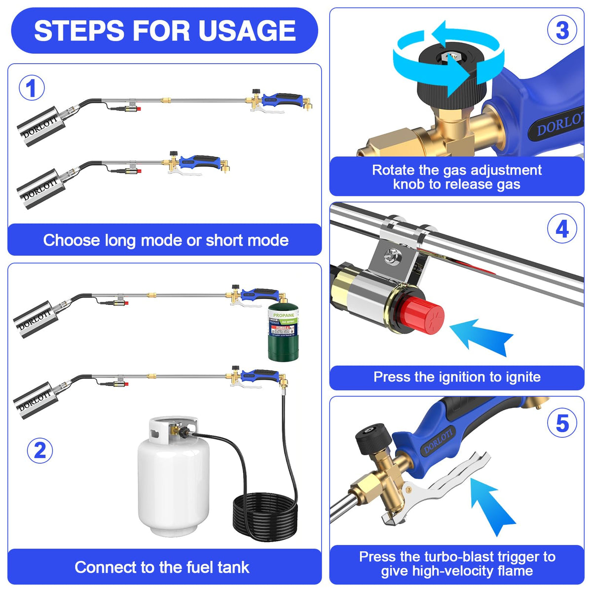 DORLOTI propane torch features turbo trigger for precise flame control