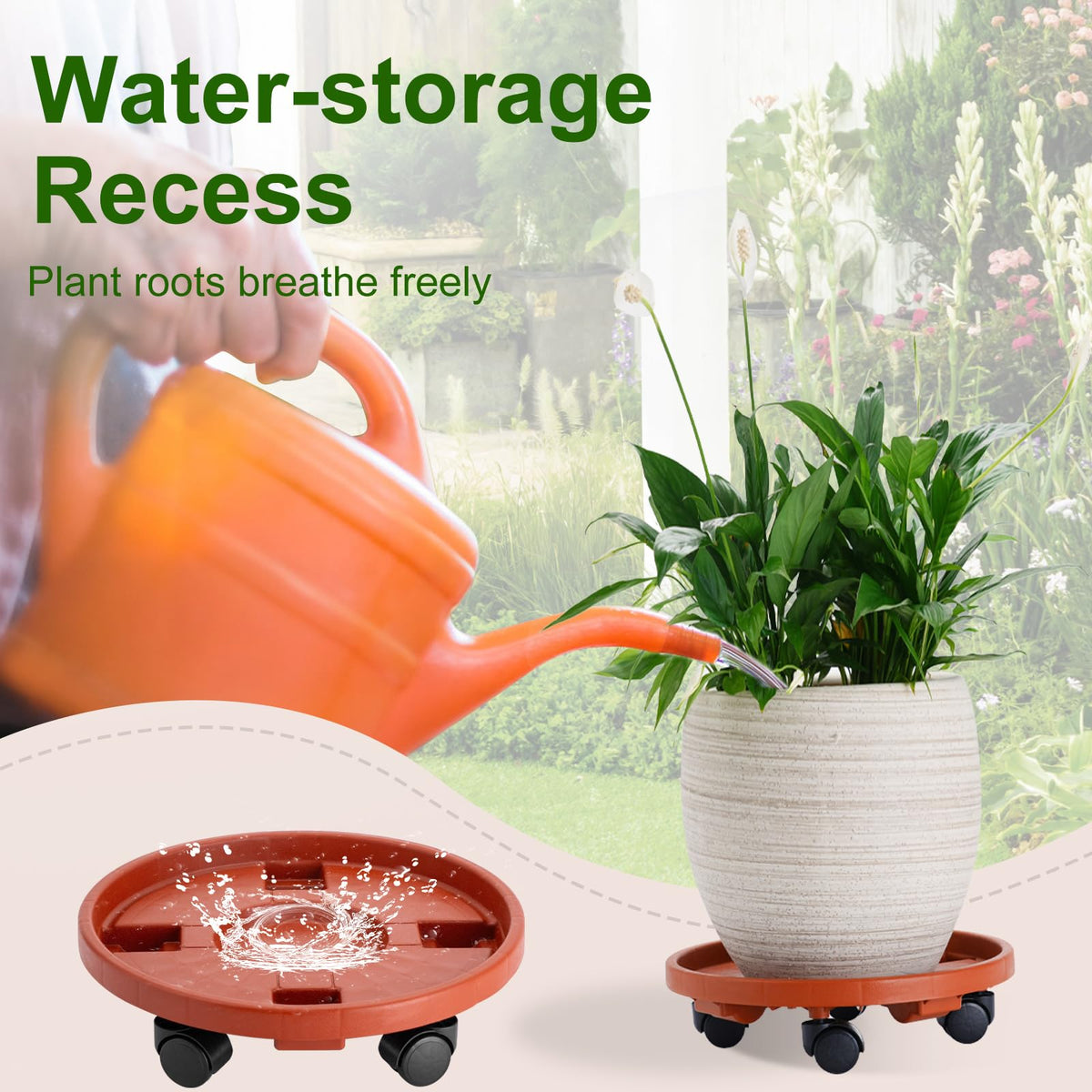 Doseno eco-friendly resin tray supports diverse pots and drainage