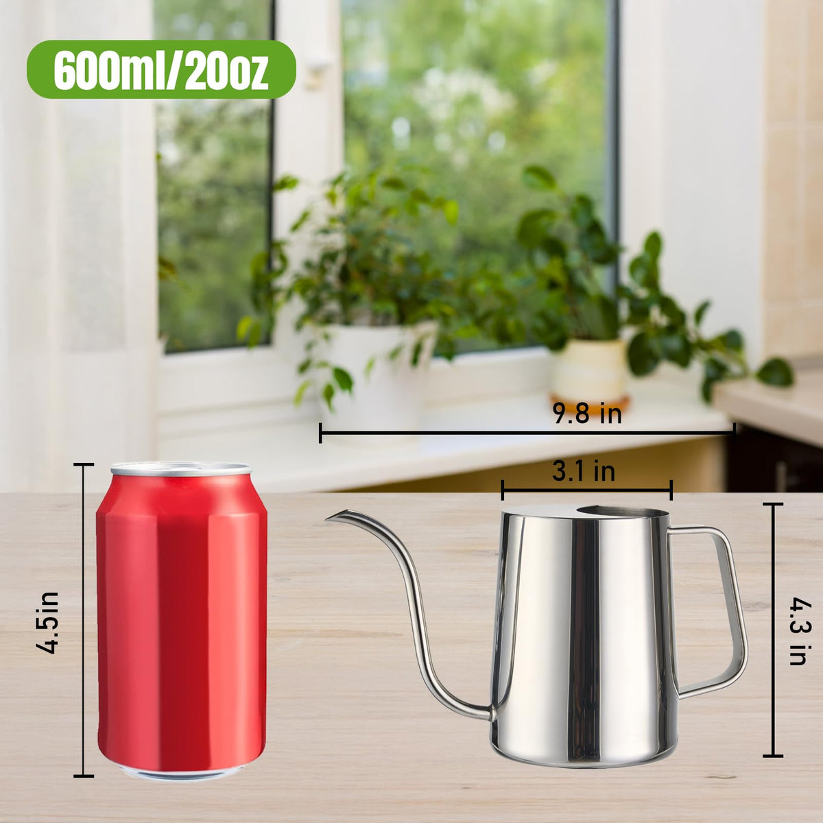 Doseno 304 stainless steel watering can highlighting rust-resistant construction.