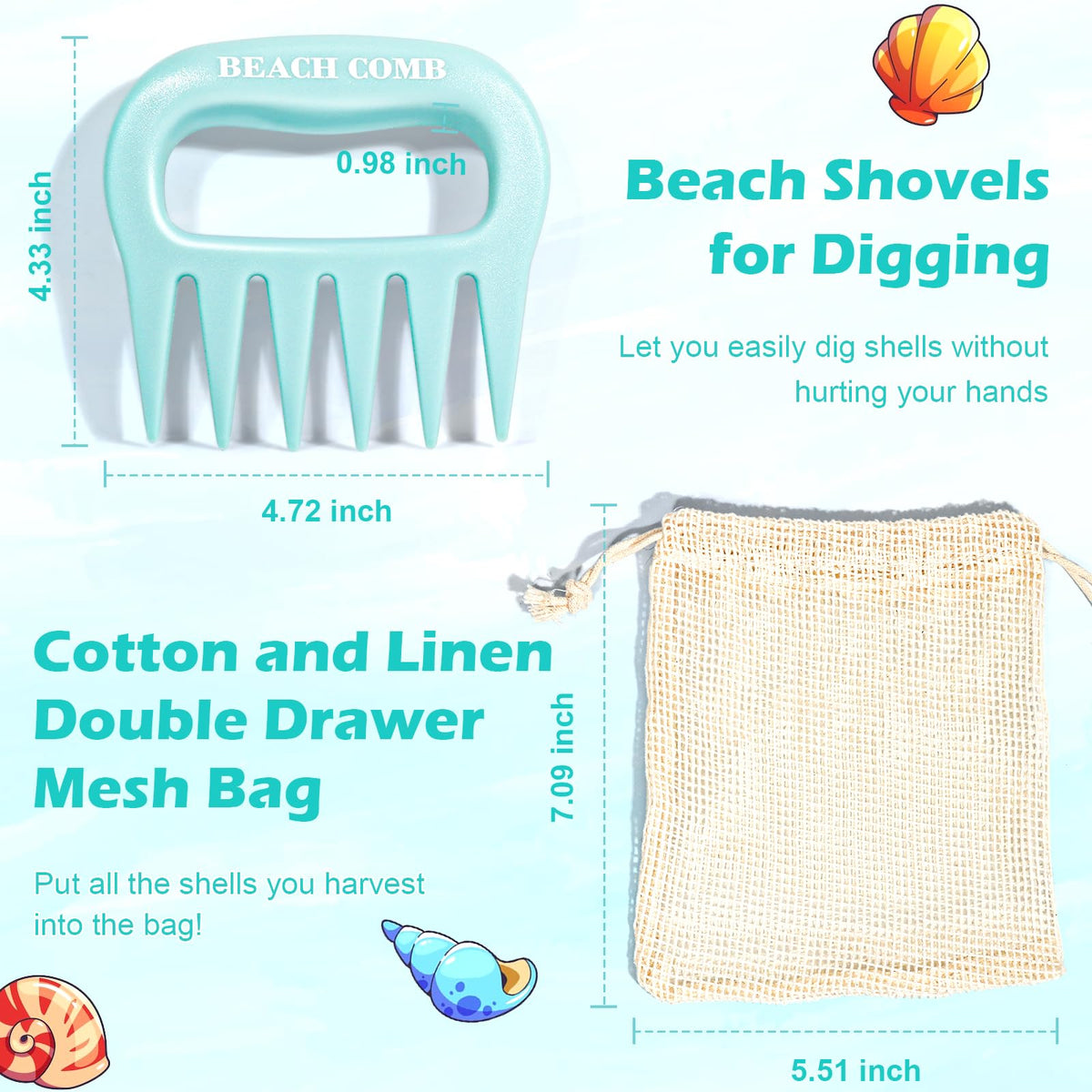 DOSTATNI sand flea rake with ergonomic handle for collecting sea glass and shells