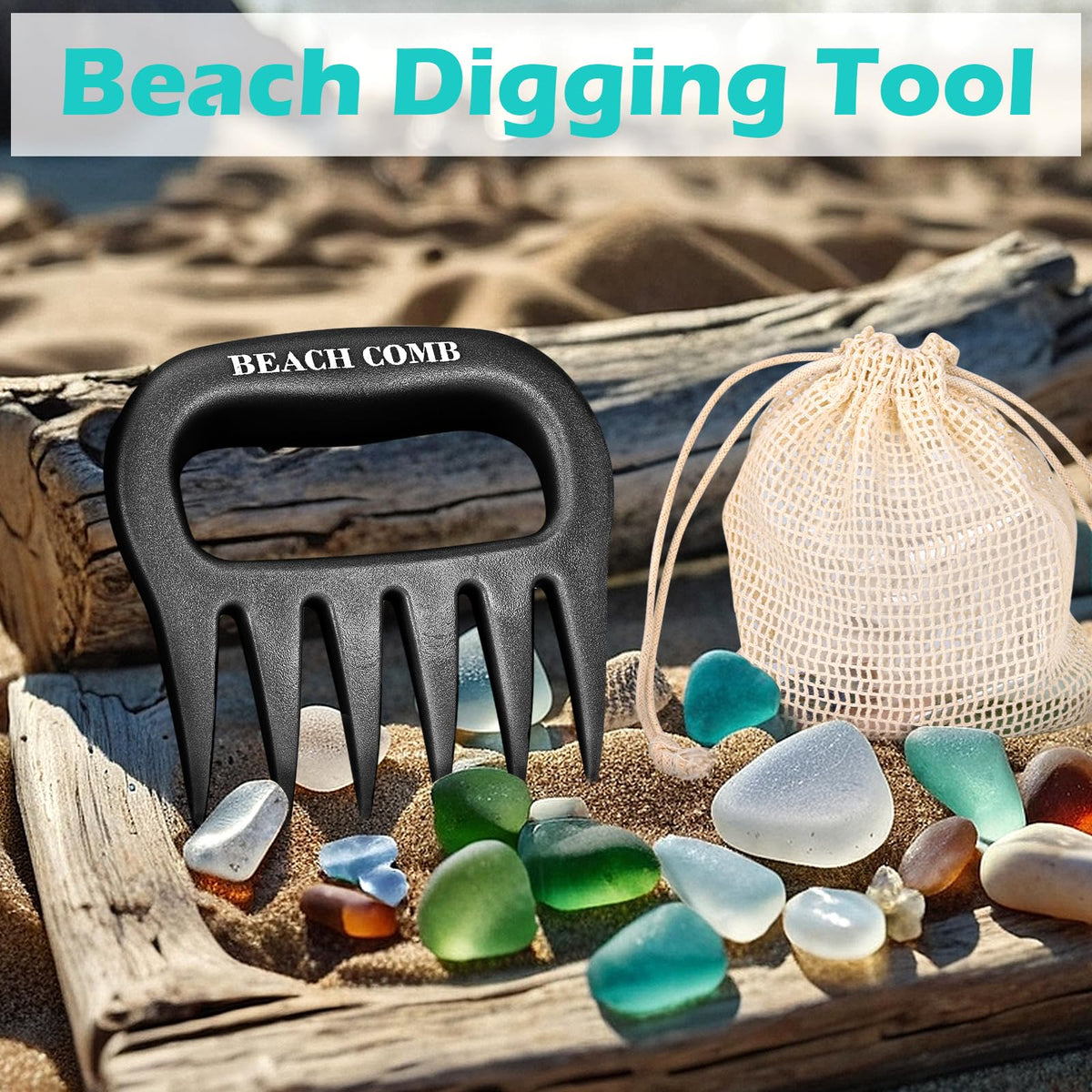 DOSTATNI shark-tooth-sifter protecting hands while digging for treasures.
