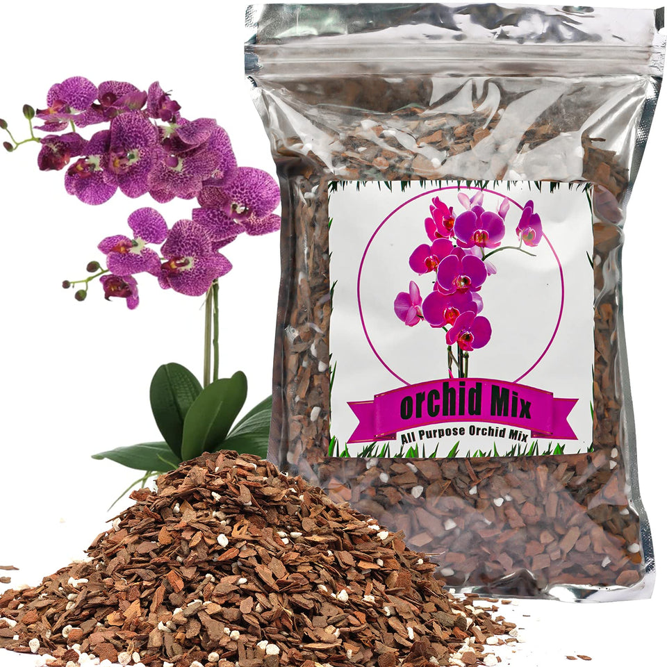 Doter orchid potting mix bag showing natural bark and perlite for balanced drainage.