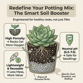 Doter Perlite improves drainage in potted plants for vigorous growth.