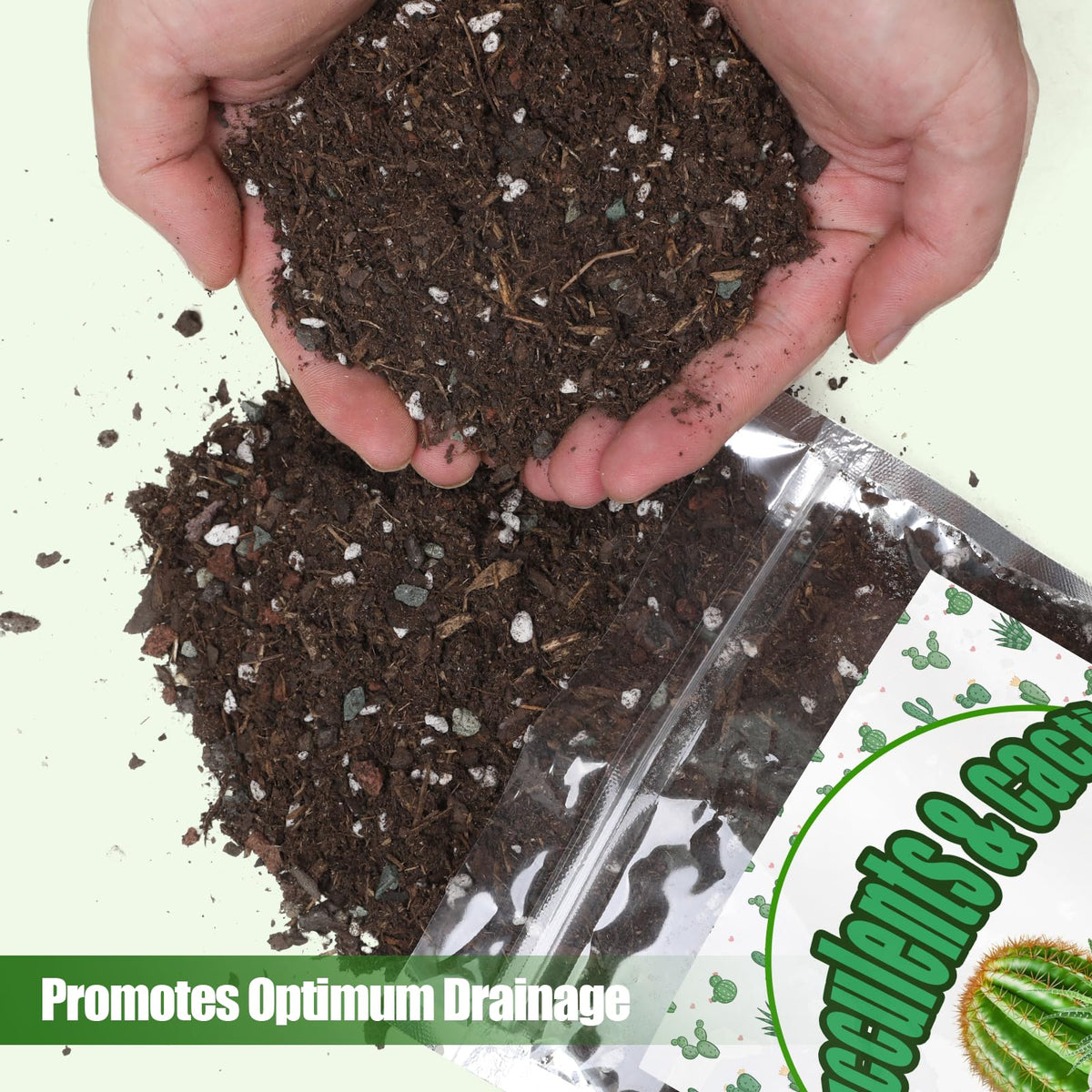 Doter mixture with perlite, sand and bark enhancing drainage and airflow.
