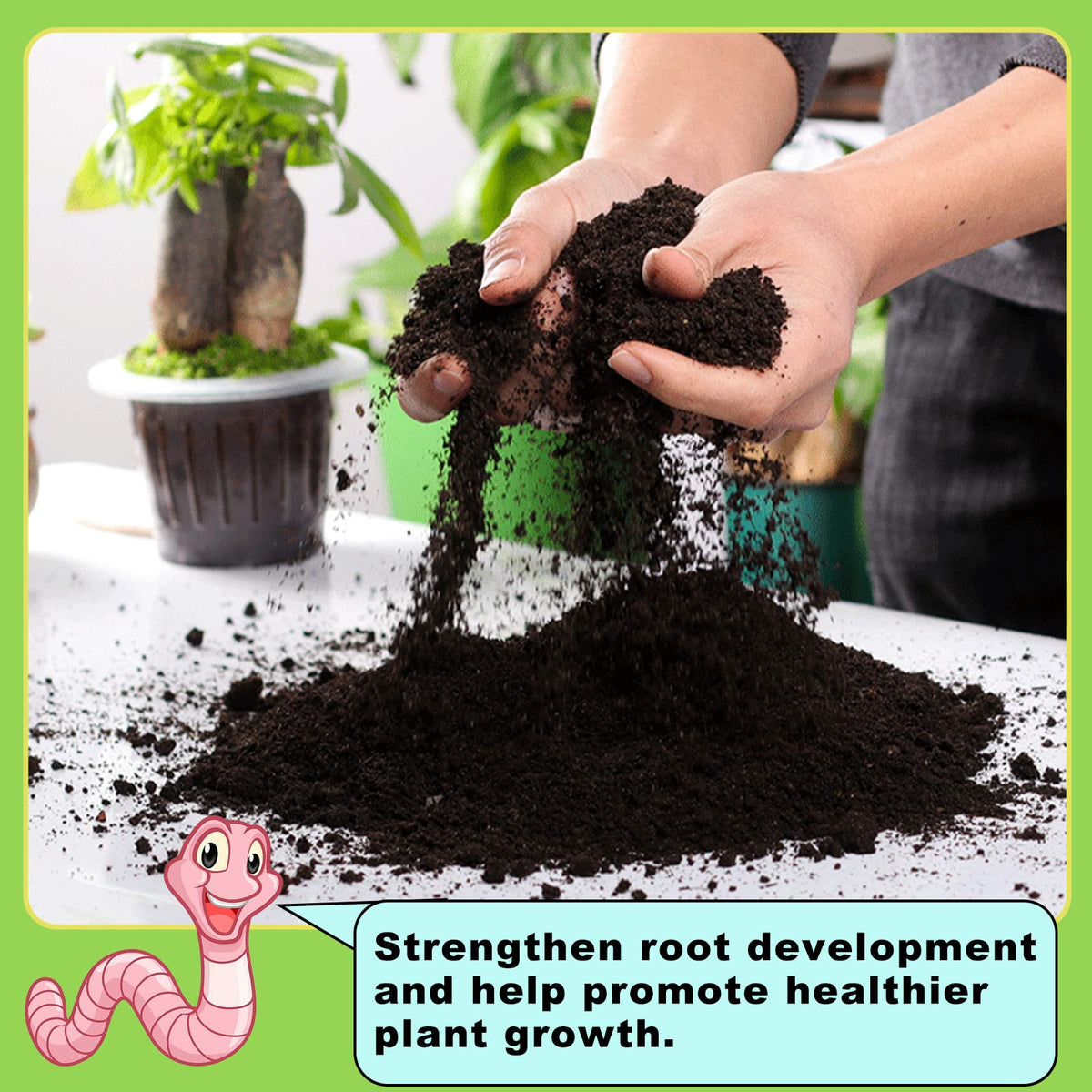 Doter worm castings bag front easy garden feeding with natural nutrients.