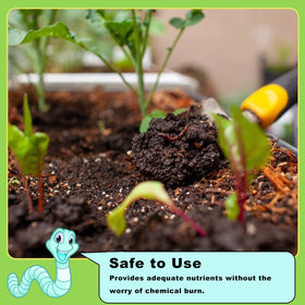 Doter worm castings dosage scene safe, odor-free formula for family gardens.