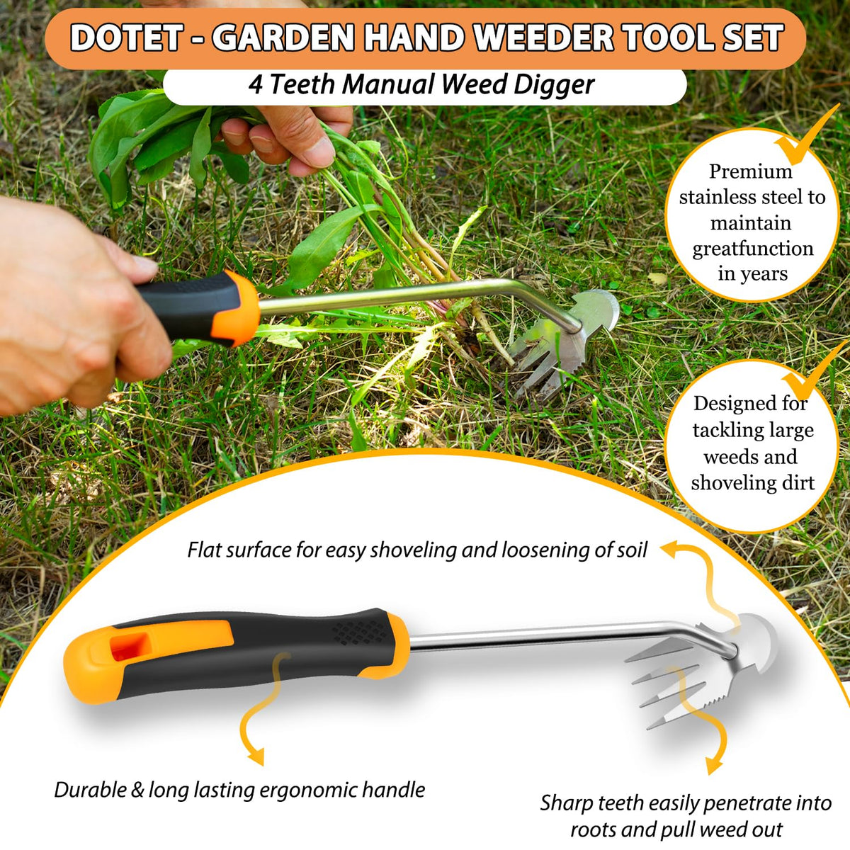 Dotet V-shape hand weeder targets deep roots with leverage