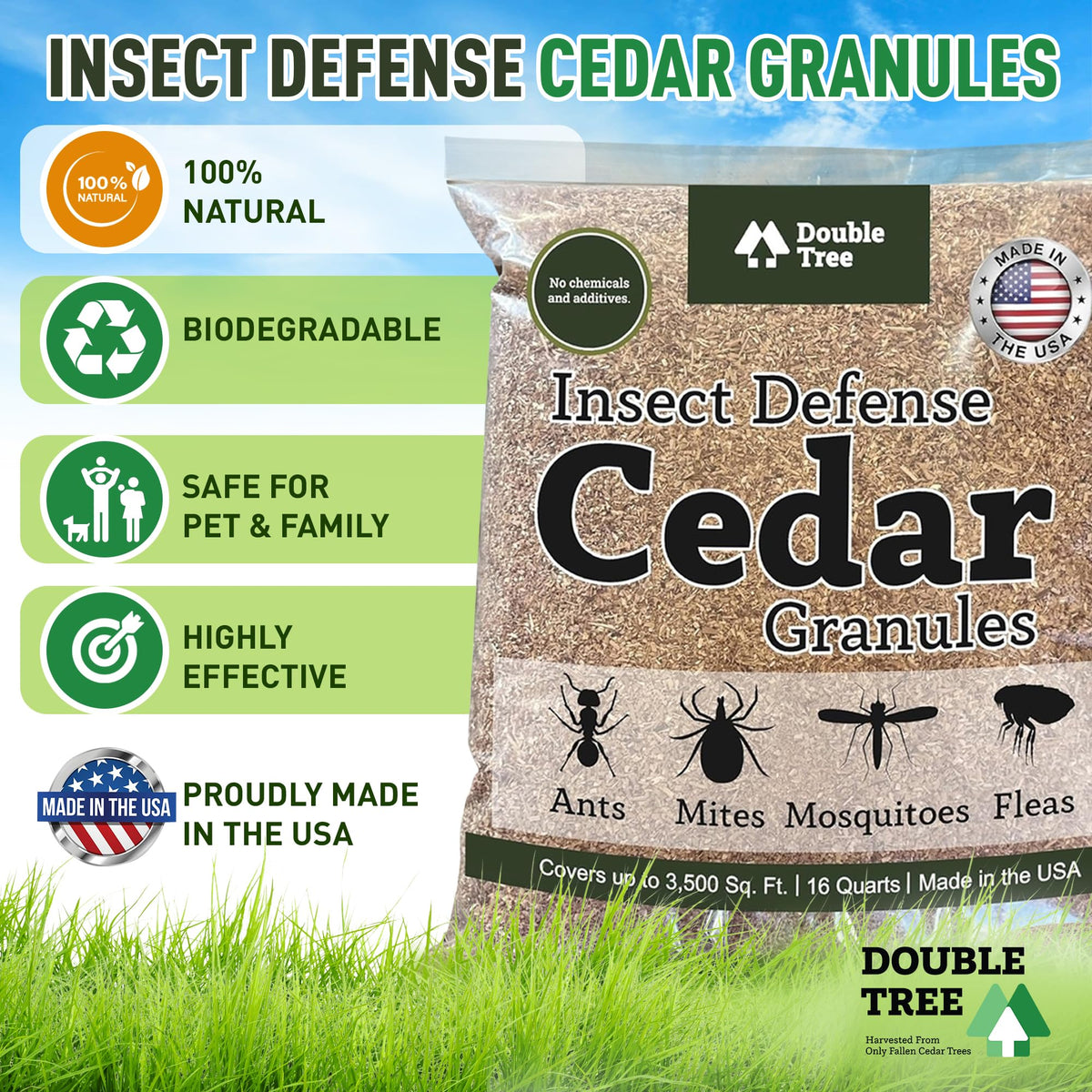 Double Tree Cedar Granules sprinkled in garden beds to deter insects