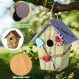 DoubleFill wooden-roof birdhouse provides sturdy weather-resistant shelter.