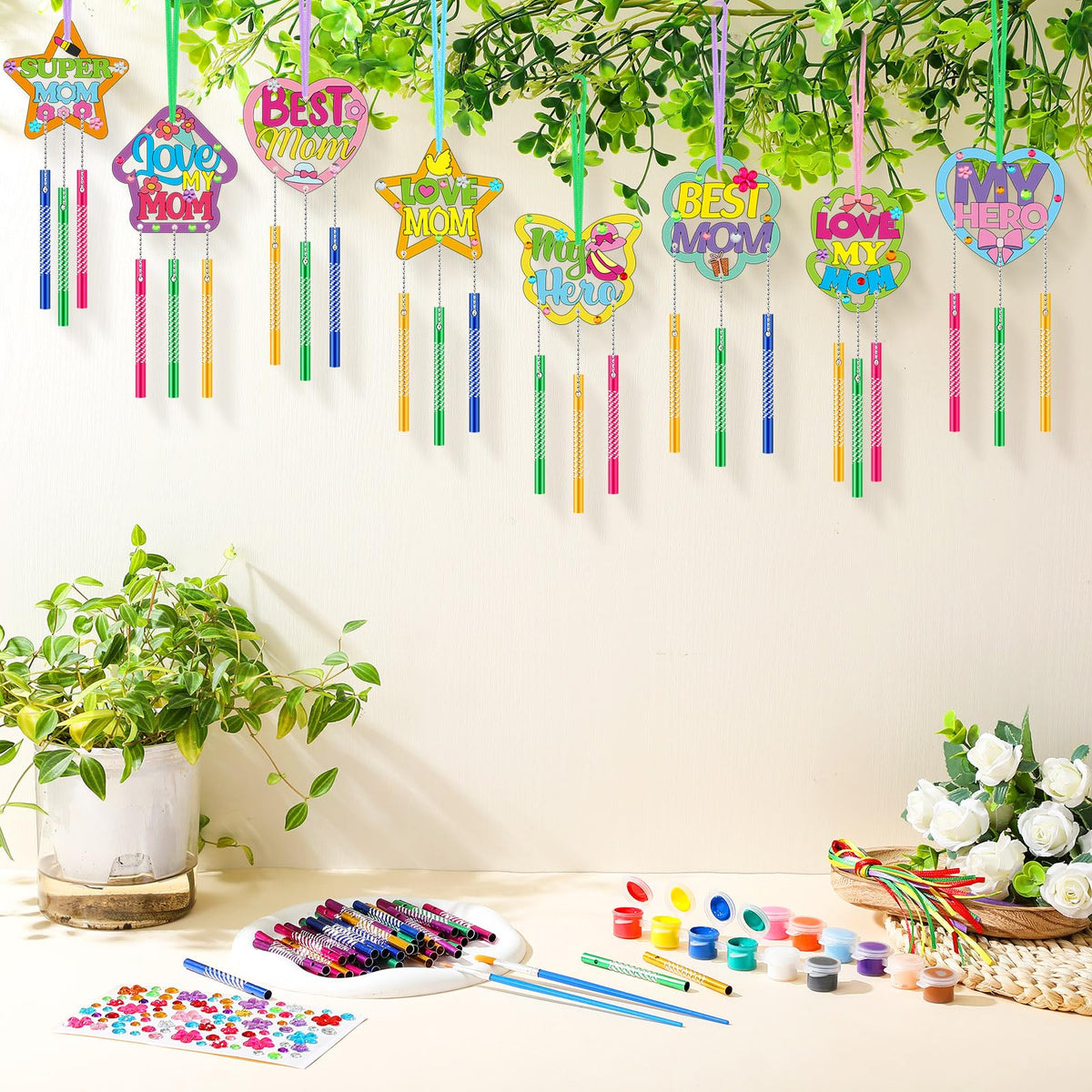 DoubleFill wind chime tubes in vibrant colors for outdoor display