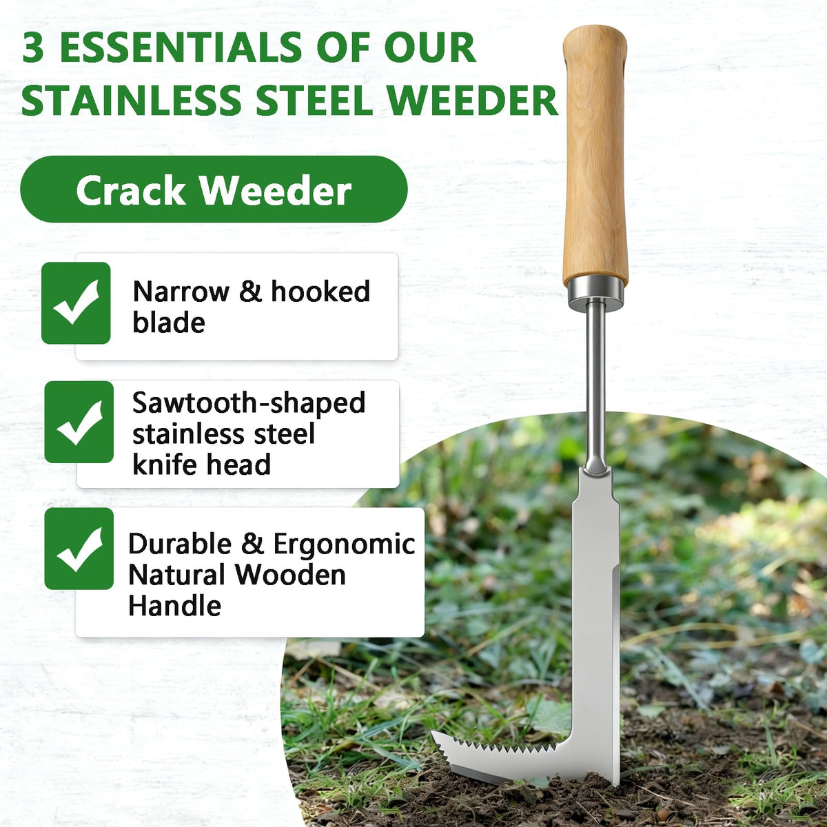 Doubleggs edge weeder used along cracks and joints for precise weed care.