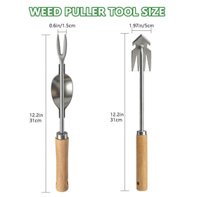 Doubleggs uprooting weeder tool provides precise surface weeding along cracks.