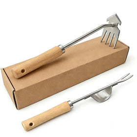 Doubleggs weed puller tool with four tines for deep soil weeding.