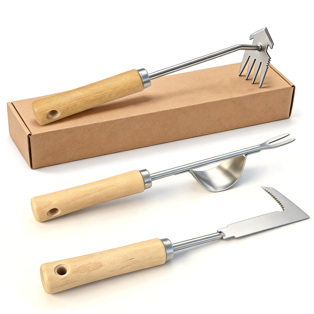 Doubleggs weed puller tool with four tines for easy root removal in gardens.