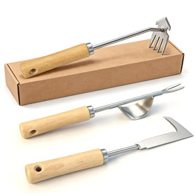Doubleggs weed puller tool with four tines for easy root removal in gardens.