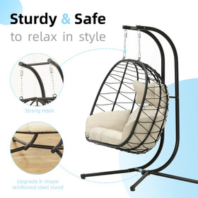 DoubleTT egg chair cushion-closeup, UV-resistant fabric and plush support.