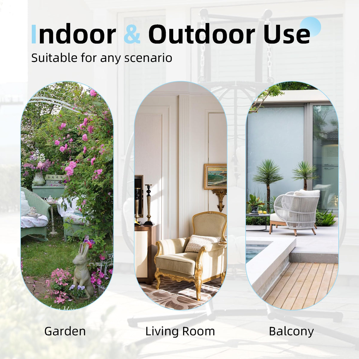 DoubleTT UV cushions shown, balcony setup withstands sun exposure.