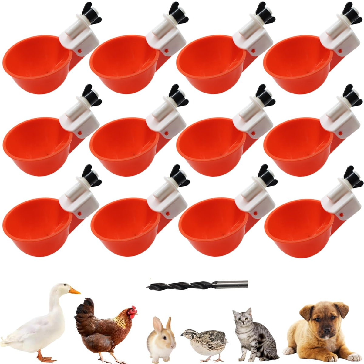 DoubleWood Chicken Waterer Cups setup in a coop for automatic hydration.