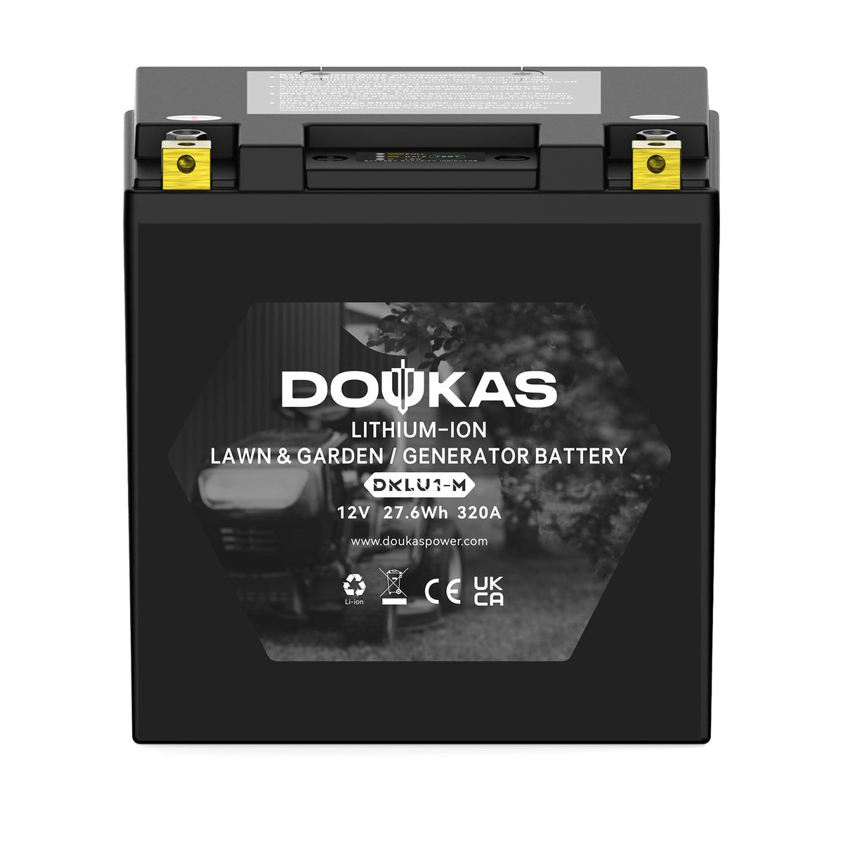 DOUKAS DKLU1-M battery side view shows rugged outdoor housing for durability.