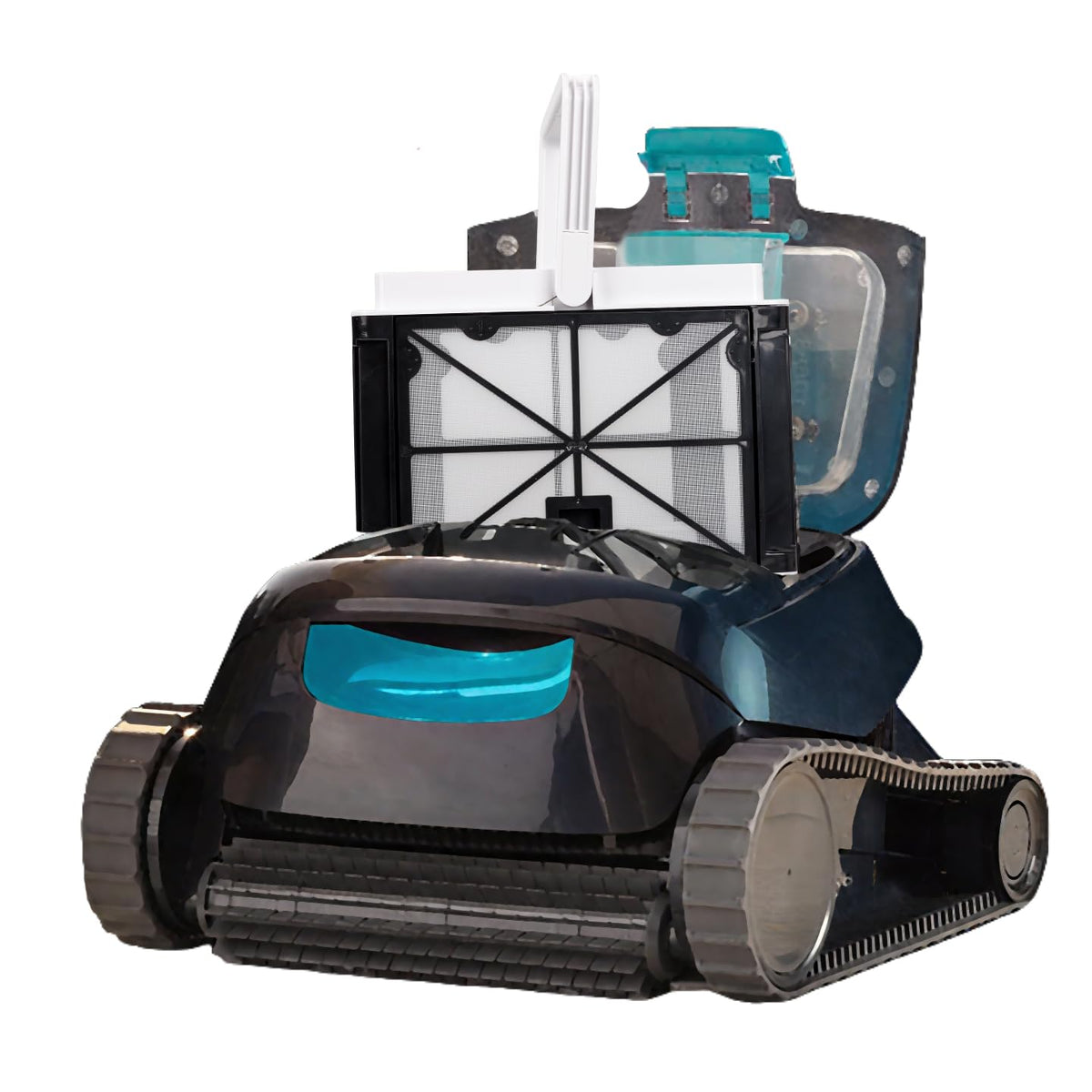Basket in use demonstrating debris removal from the pool floor.