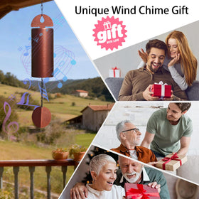 DOVENBROOK wind chime on a patio deck, delivering deep resonance.