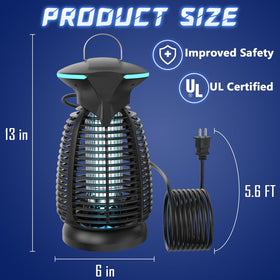 Dovima bug zapper LED light attracting pests at dusk for outdoor use.