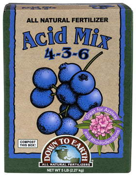 Down To Earth Organic Acid Mix for blueberries bloom, promoting vibrant fruit and steady nutrition.