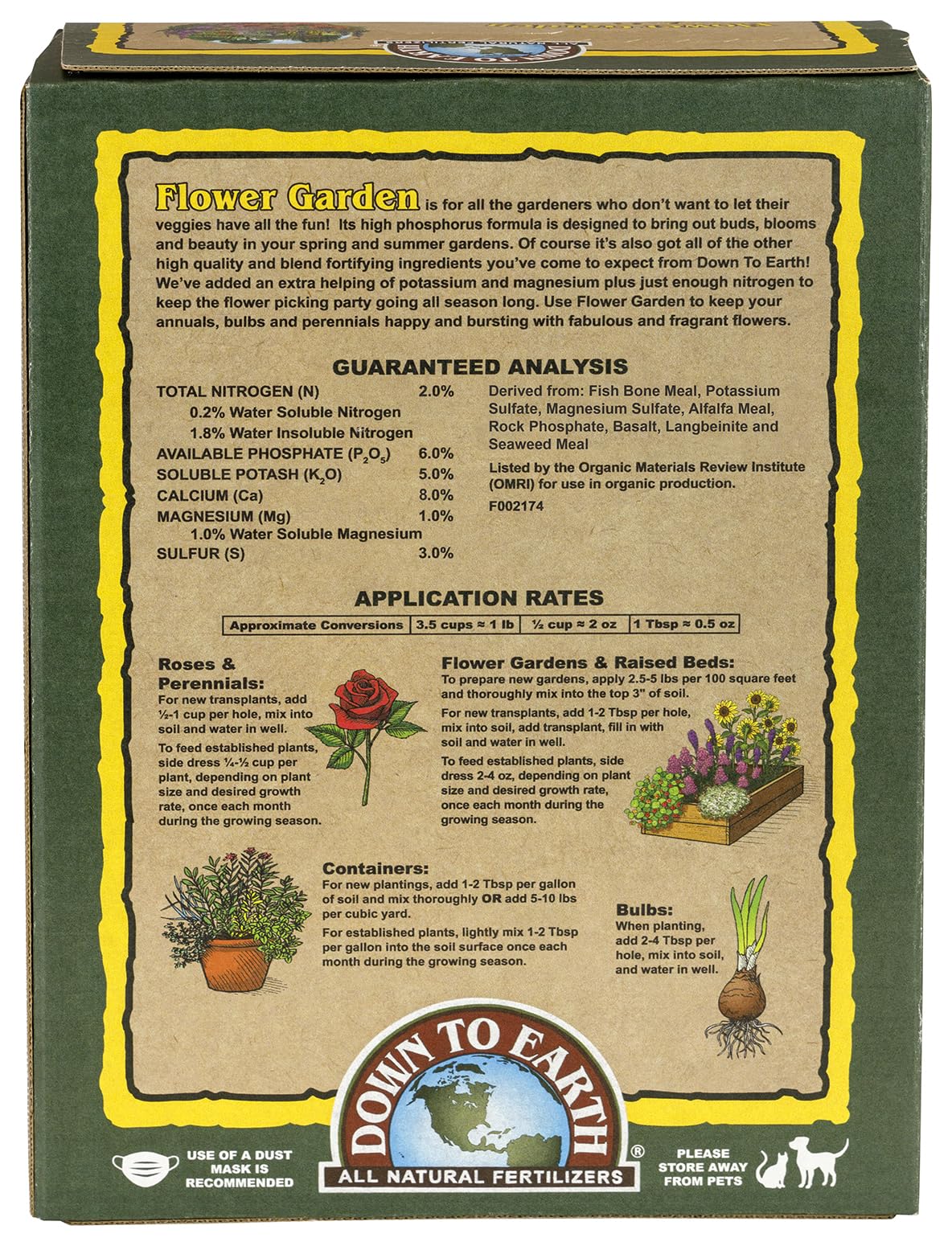 Down To Earth All Natural Fertilizers slow-release granules support steady feeding and vibrant petals.