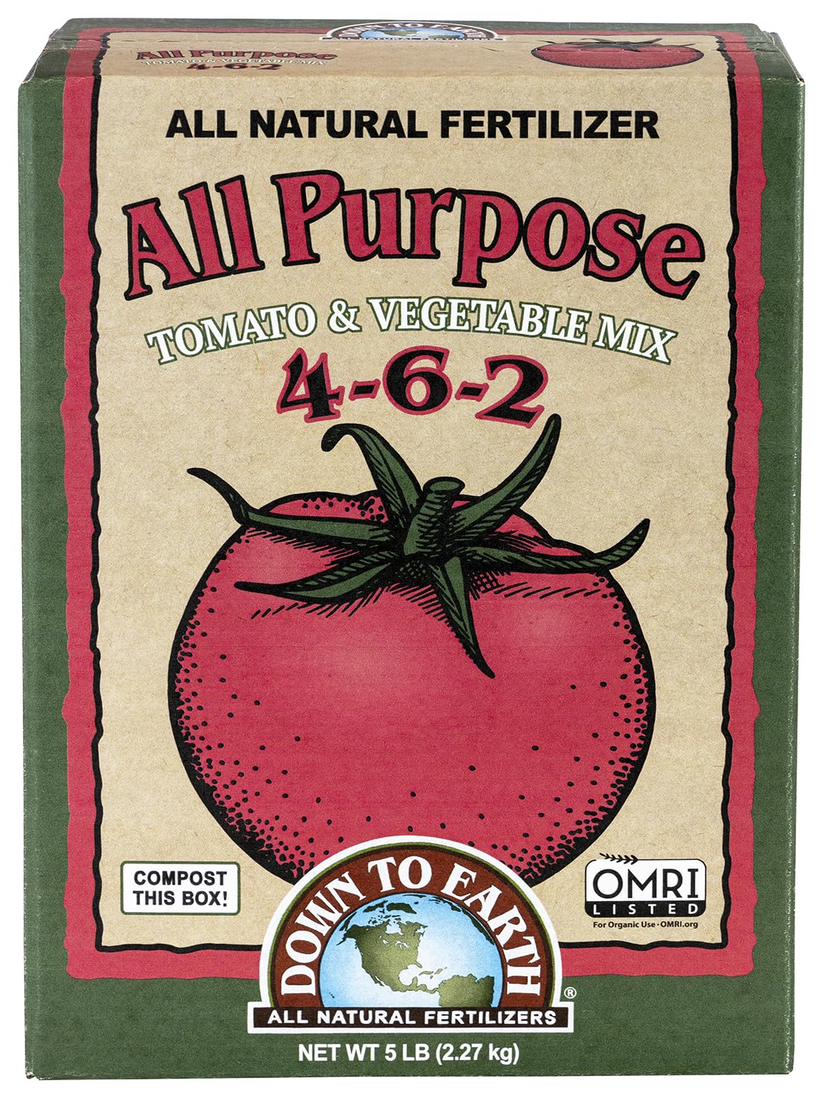 Down To Earth all-purpose mix box front, ideal for tomatoes and vegetables.