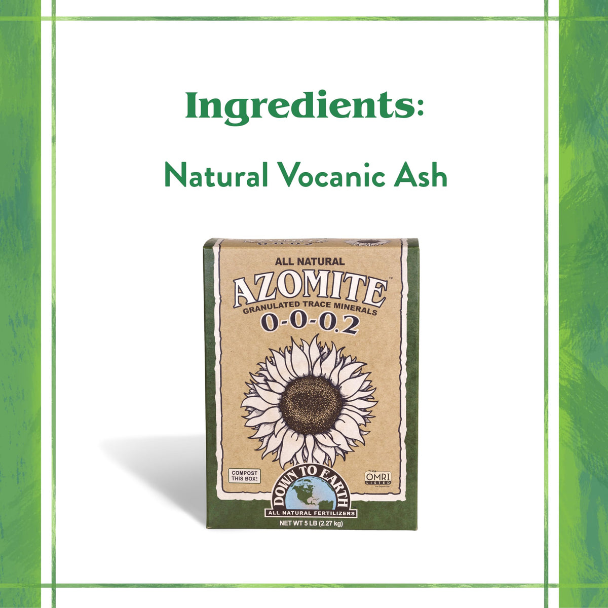 Down To Earth Azomite granulated minerals blended into a soil mix