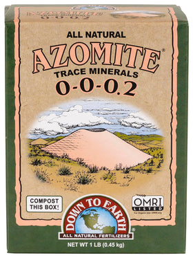 Down To Earth Azomite powder 1lb box for soil remineralization and trace minerals.