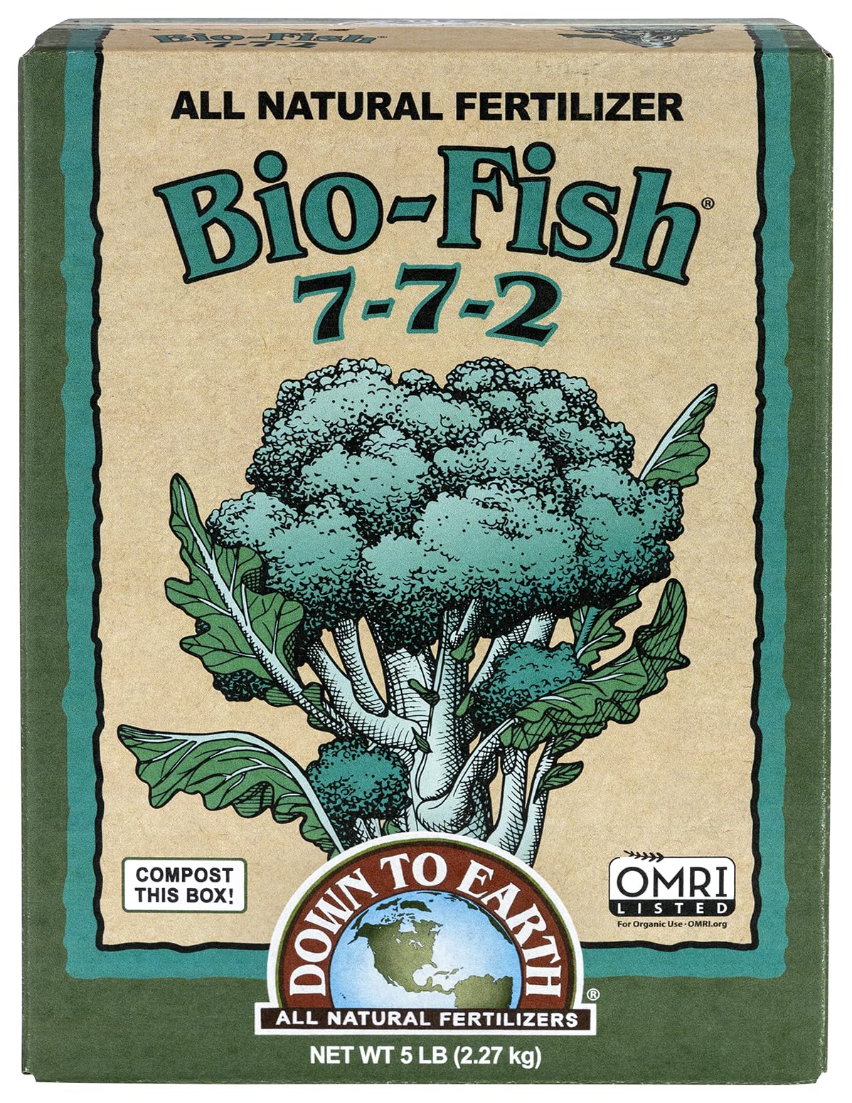 Down To Earth All Natural Fertilizers Organic Bio-Fish fertilizer bottle boosts soil nutrients for thriving plants.