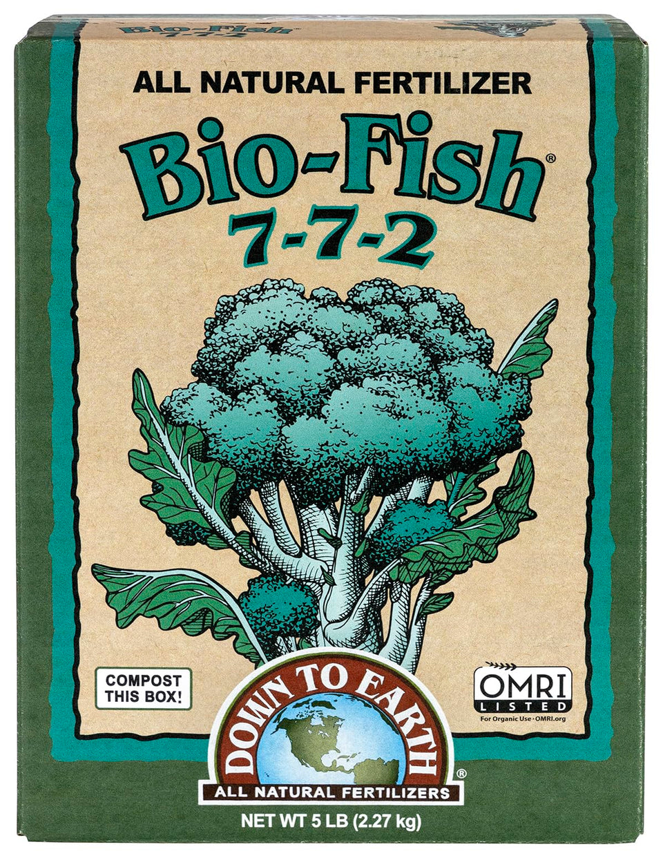 Down To Earth All Natural Fertilizers Organic Bio-Fish fertilizer bottle boosts soil nutrients for thriving plants.