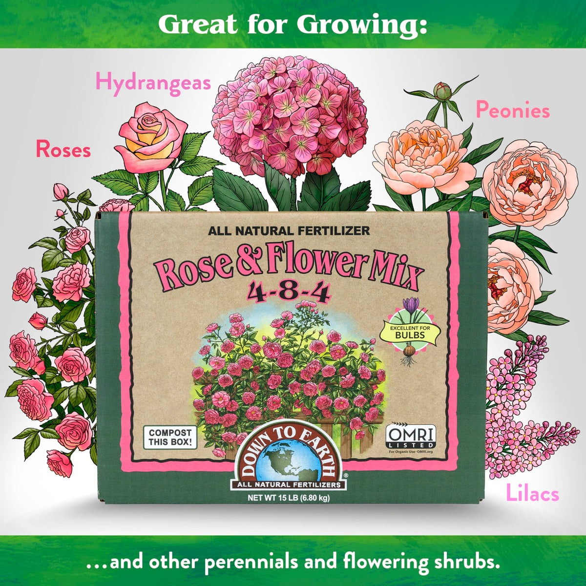 Down To Earth Bloom Enhancement helps roses and flowers flourish with more frequent blooms.